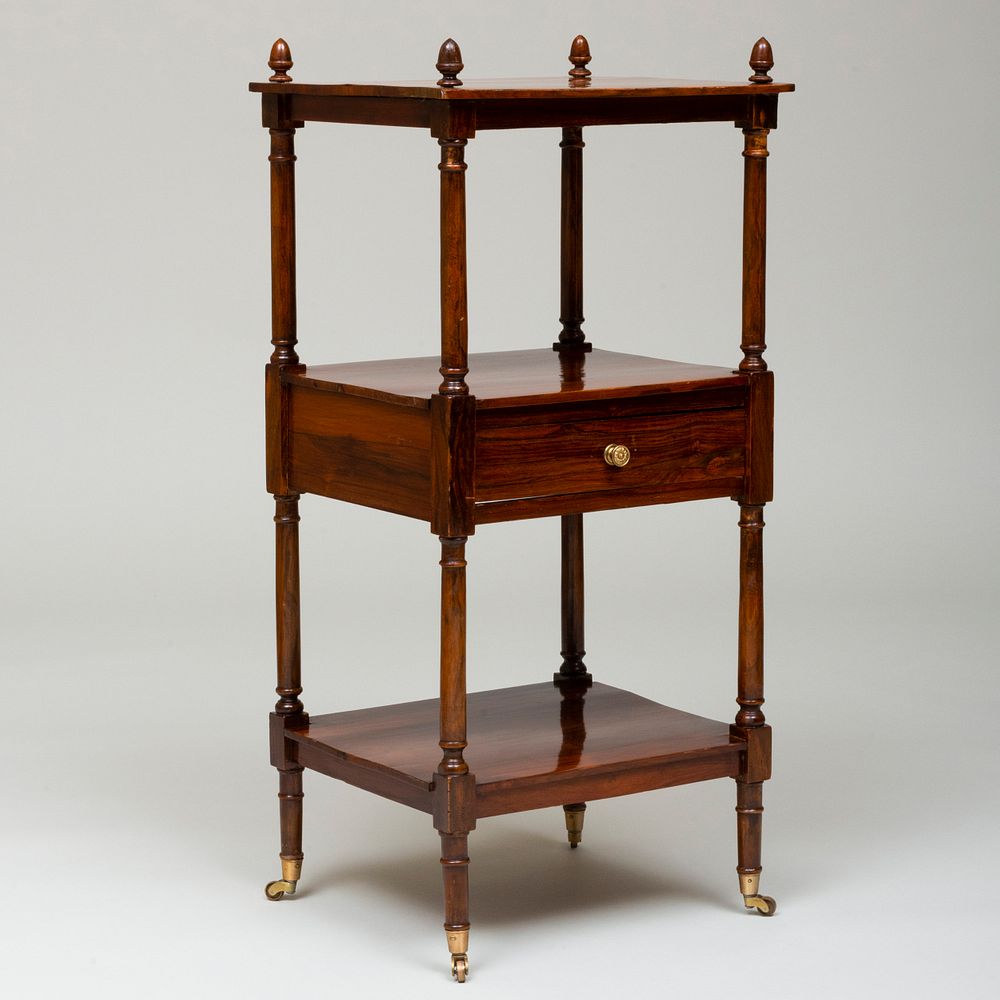 Appraisal: Regency Style Rosewood Etagere Fitted with a single drawer x