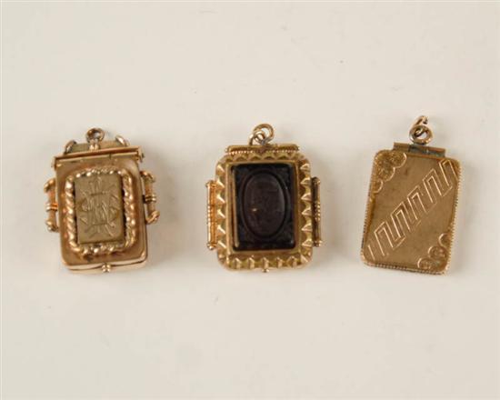 Appraisal: Three th C Gold Filled Watch Fobs two are lockets