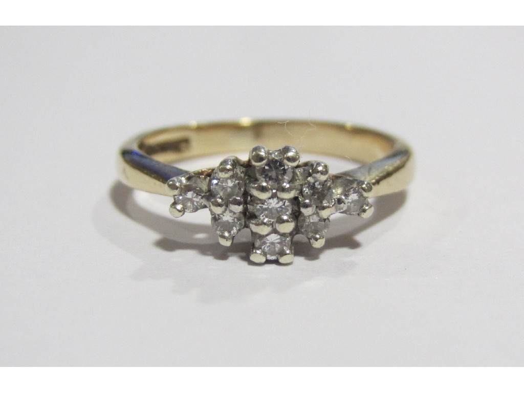 Appraisal: Nine carat gold nine stone diamond cluster ring