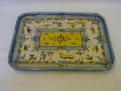 Appraisal: A PORTUGESE MAIOLICA TRAY of oblong form painted with animals