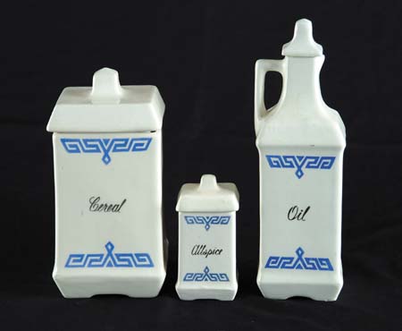 Appraisal: FOURTEEN PIECE BLUE WHITE CANISTER SET Canisters include large -