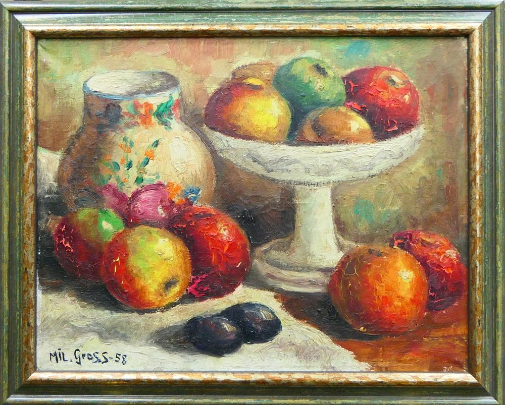 Appraisal: MID CENTURY OIL CANVAS STILL LIFE MIL GROSS Heavy palette