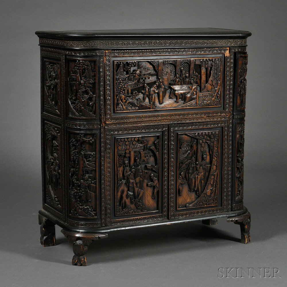 Appraisal: Liquor Cabinet rectangular with rounded corners and foliate feet the