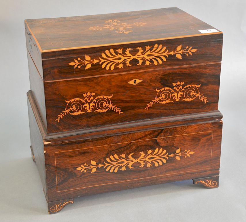 Appraisal: Rosewood inlaid two tier box having lift top over one