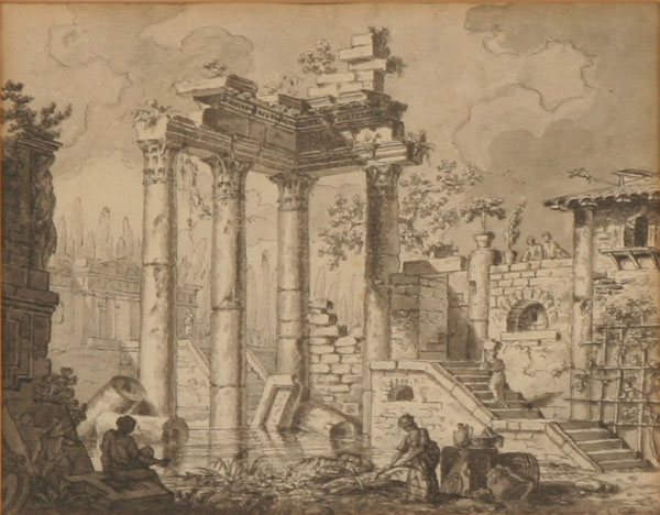 Appraisal: Johann Franz Gout German - Ruins pen and ink wash