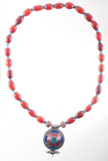 Appraisal: Carnelian Turquoise Coral and Silver Necklace Necklace with twenty nine