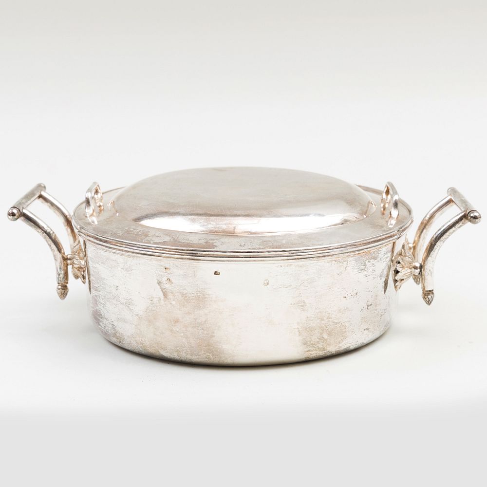 Appraisal: Austrian Silver Travel Casserole Dish and Cover Marked for Graz