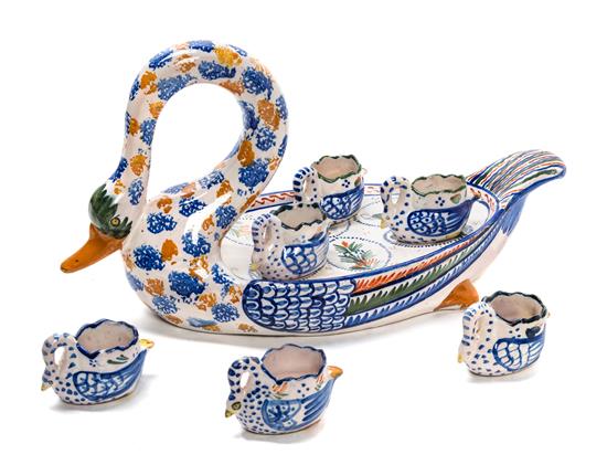 Appraisal: Sale Lot A Quimper Pottery Swan Form Demitasse Set comprising