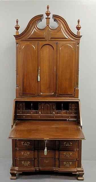 Appraisal: Boston block-front style mahogany secretary bookcase by Maddox Jamestown NY