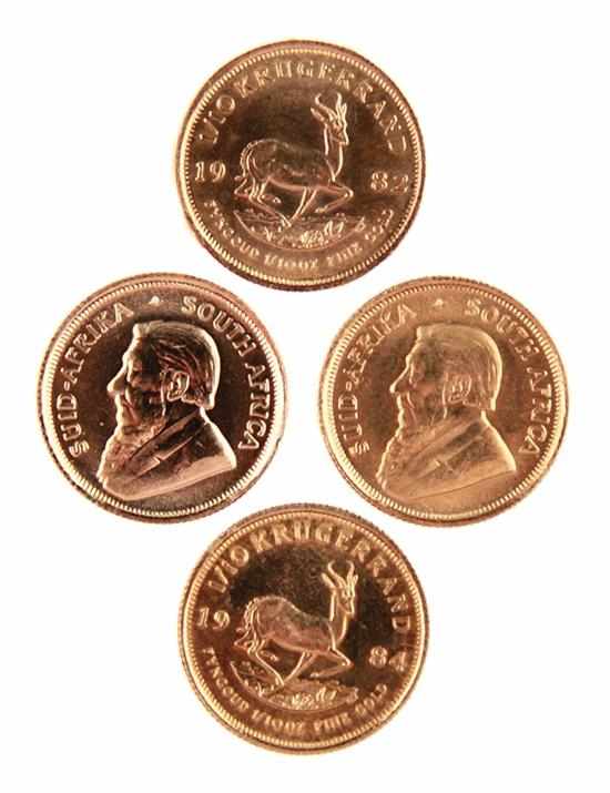 Appraisal: South African and Krugerrand gold coins obverse with profile portrait