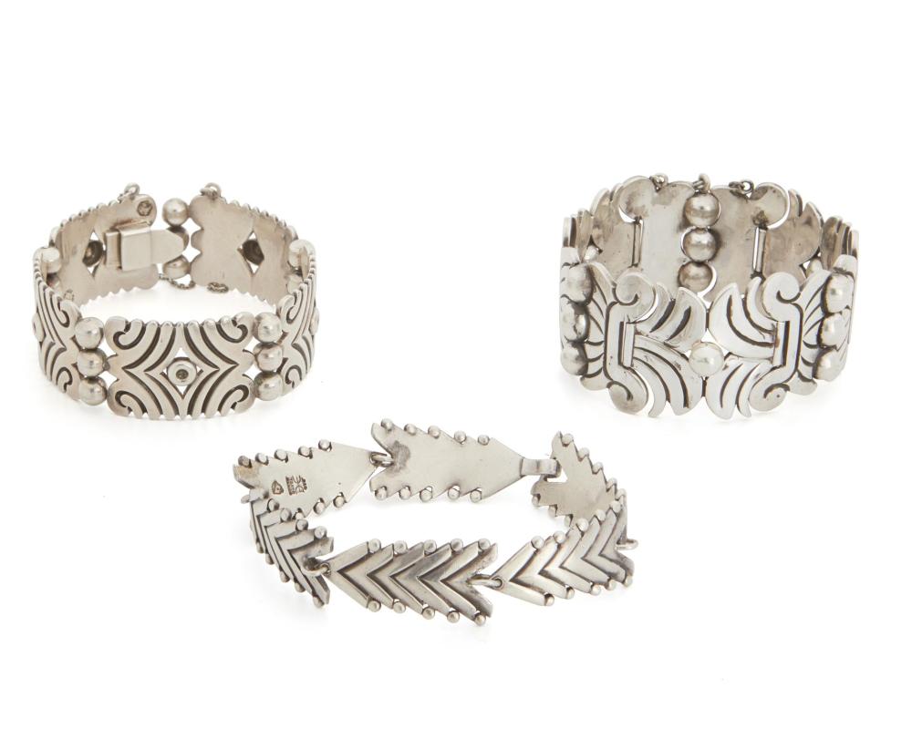 Appraisal: Three Hector Aguilar silver link bracelets - - and -