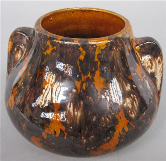 Appraisal: 'S ART POTTERY VASE Twin handles Brown mottled glaze H