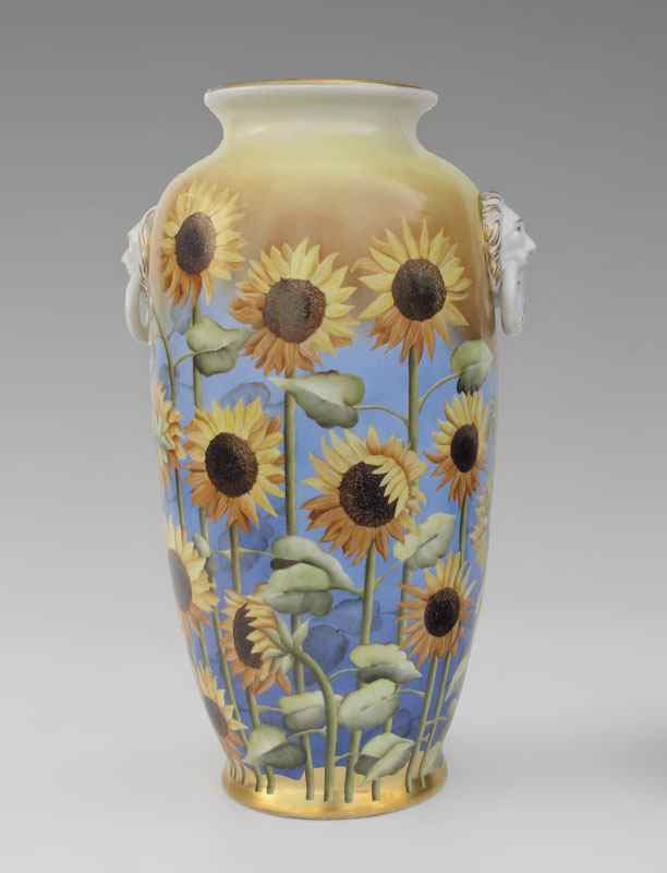 Appraisal: SALDARRIAGA Maria American th C Handpainted porcelain Sunflower vase approx