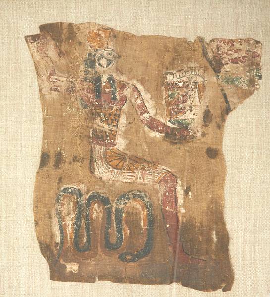 Appraisal: Two Egyptian painted linen fragments length in width in