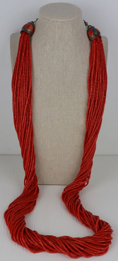 Appraisal: JEWELRY Signed Multi-strand Coral Necklace Signed Frederico Jimenez multi-strand coral