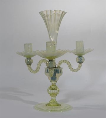 Appraisal: A rare James Powell Sons Whitefriars glass three branch candlestick