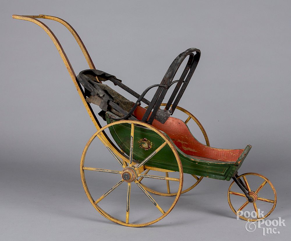 Appraisal: Painted pine doll carriage Painted pine doll carriage th c