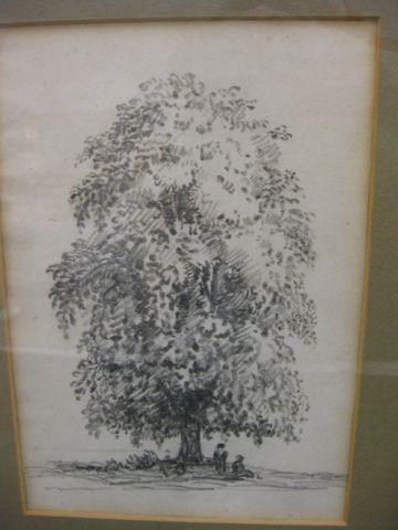 Appraisal: David Charles Read Pencil Drawing figures underneath a tree well