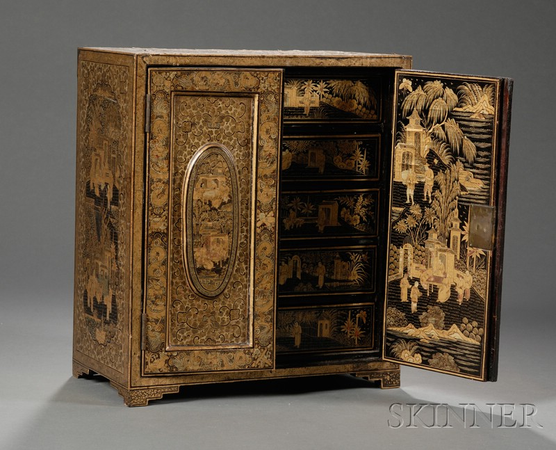 Appraisal: Small Gilt-decorated Lacquerware Cabinet China early th century with two