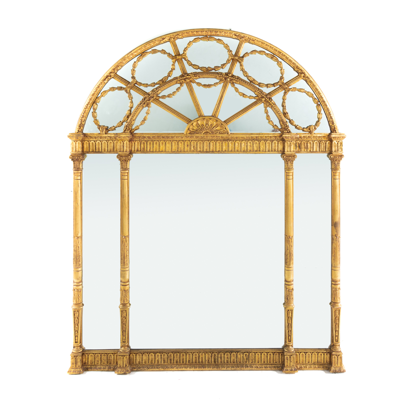 Appraisal: CLASSICAL STYLE GILTWOOD OVER MANTLE MIRROR th century demilune form