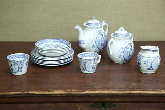 Appraisal: 'MAY WITH APRON'' BLUE AND WHITE CHILD'S TEA SET The