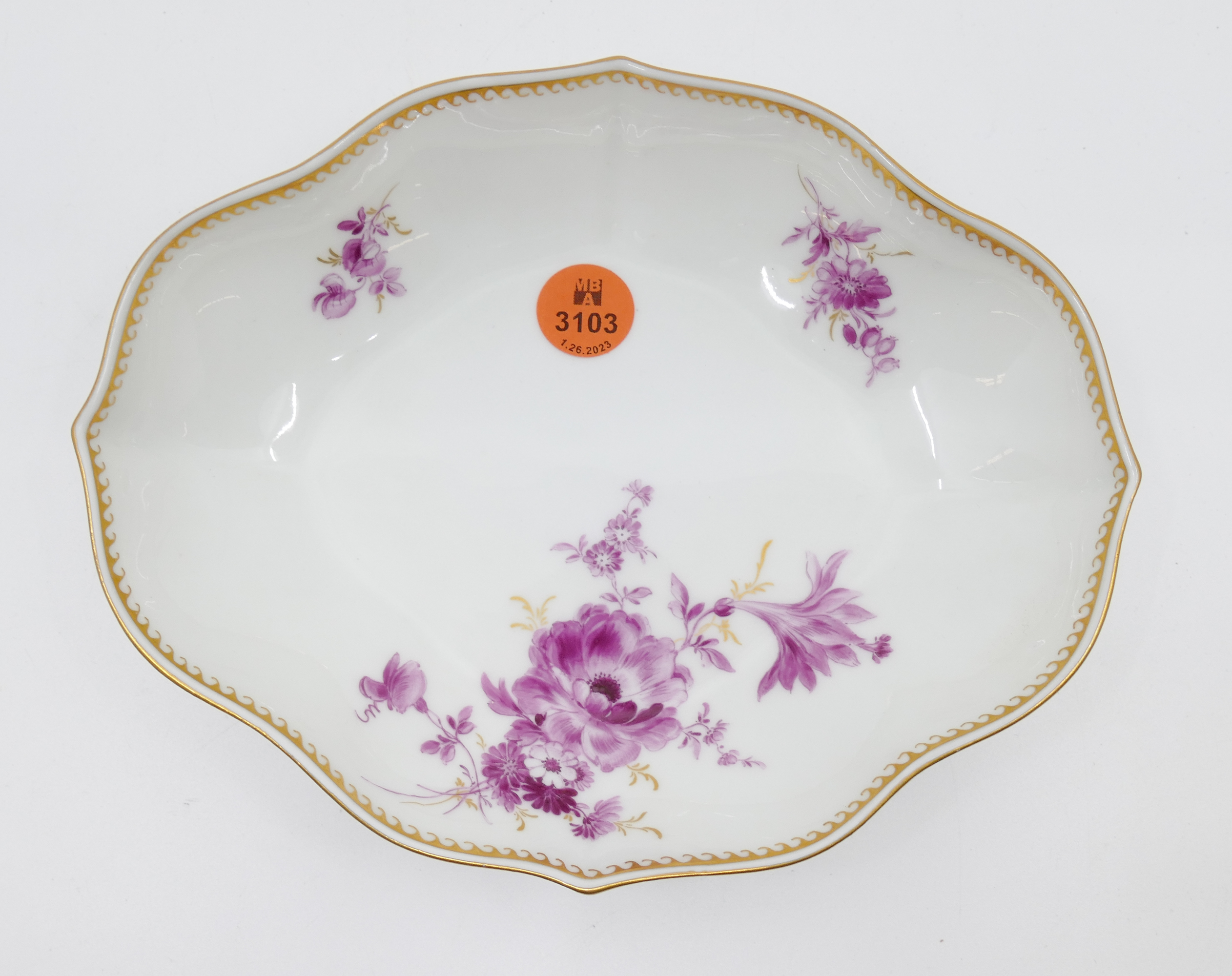 Appraisal: Meissen Pink Flower Porcelain Small Oval Sweet Meat Dish Gilt