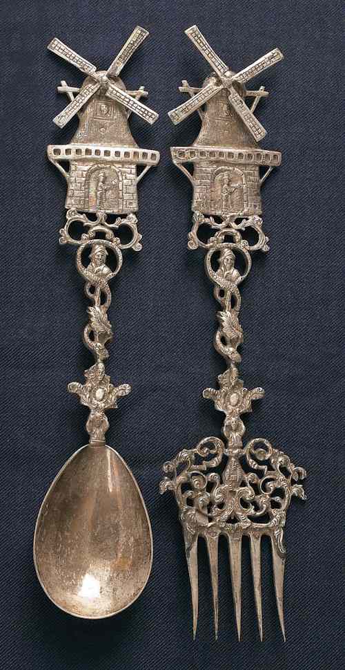 Appraisal: Dutch silver windmill fork and spoon ca l ozt Provenance