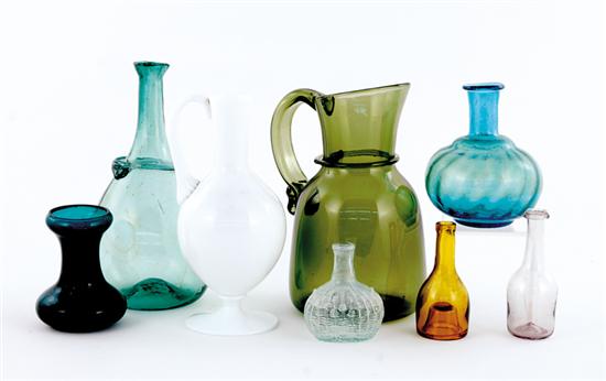 Appraisal: Collection of early blown glass vases and decanters blue ovoid