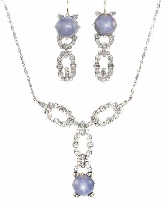 Appraisal: A Group of Platinum White Gold Star Sapphire and Diamond