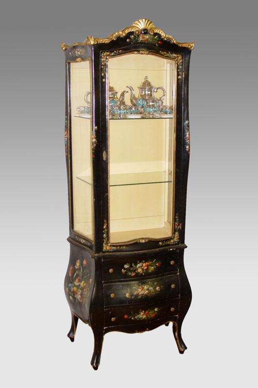 Appraisal: FRENCH LOUIS XV STYLE PAINT DECORATED DISPLAY CABINET Parcel gilt