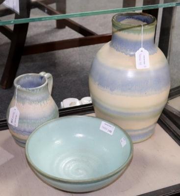 Appraisal: Bourne Derby two stoneware ewers in blue cream and green