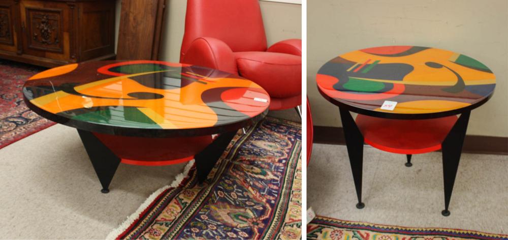 Appraisal: TWO-PIECE MODERN MULTICOLOR COFFEE AND LAMP TABLE SET each a