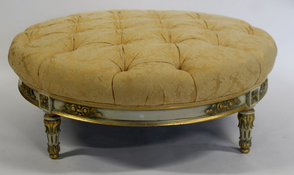 Appraisal: Louis XV Style Paint And Gilt Decorated Tufted Upholstered Ottoman