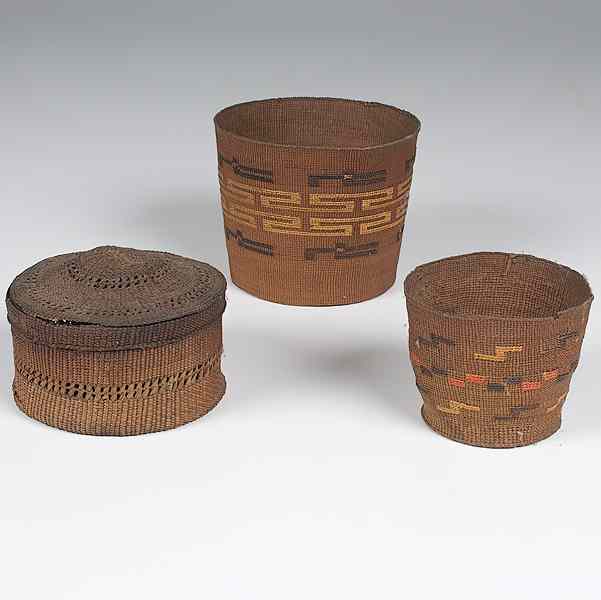 Appraisal: Tlingit Baskets lot of including an openwork lidded basket height