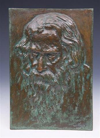 Appraisal: C KERRA bronze relief plaque 'A bearded figure' x