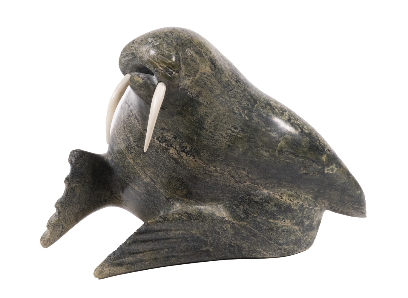 Appraisal: INUIT GREEN SOAPSTONE CARVING OF A WALRUS th c carving