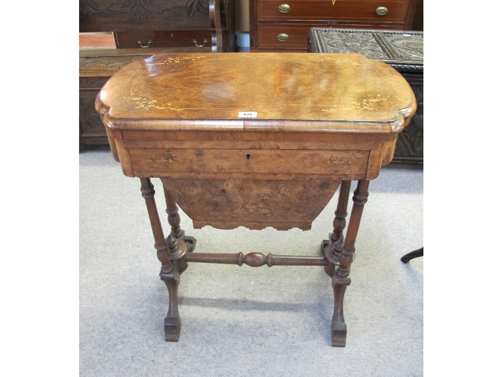 Appraisal: Victorian walnut inlaid sewing games table