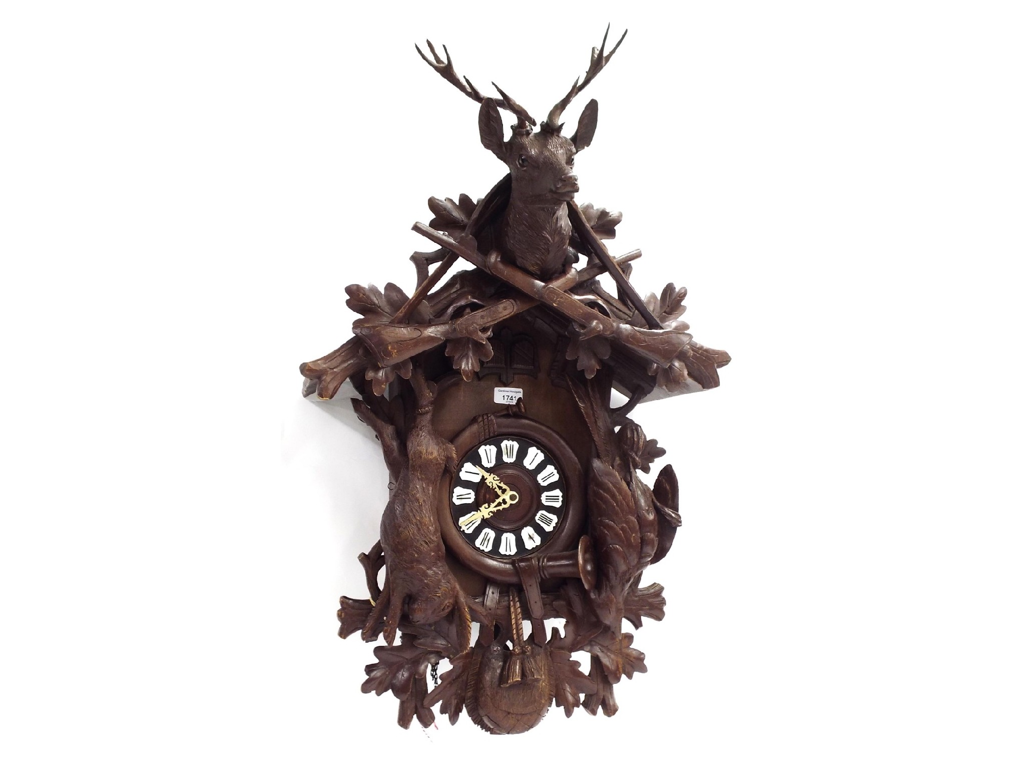 Appraisal: Large Black Forest three train cuckoo clock the wooden dial