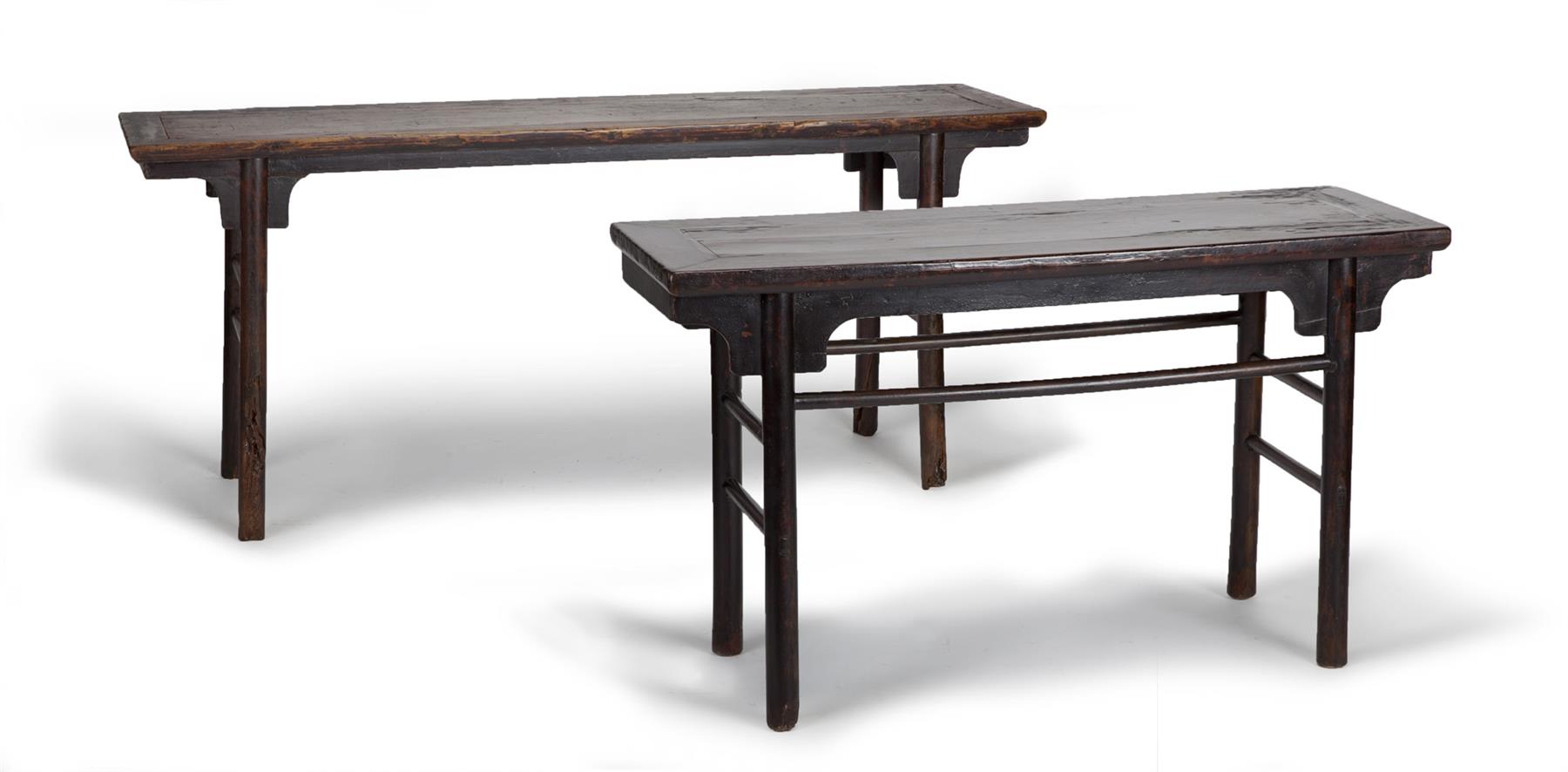 Appraisal: TWO CHINESE SIDE TABLES Nineteenth century elm Both have mortised