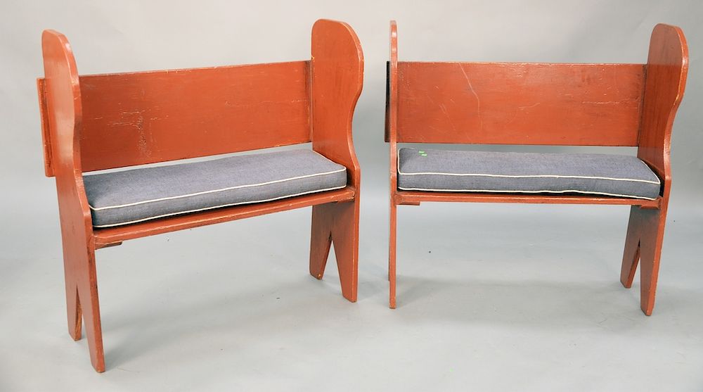 Appraisal: Pair of primitive style benches with custom cushion seats ht