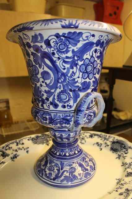 Appraisal: A LARGE ITALIAN BLUE AND WHITE POTTERY TWO HANDLED URN