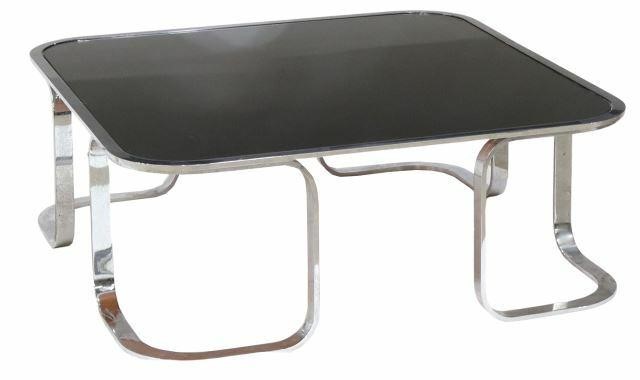 Appraisal: Italian modern low coffee table c s mirrored smoke glass