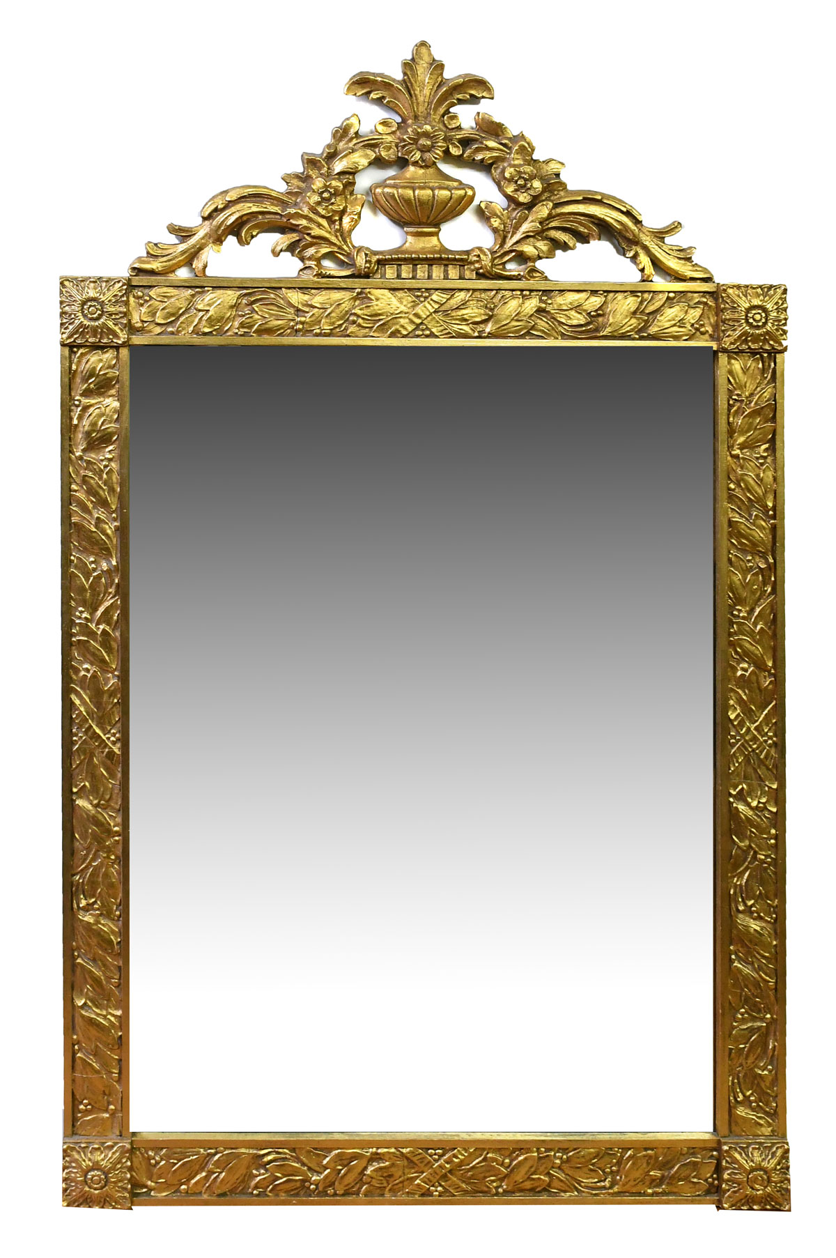 Appraisal: LARGE GILT WALL MIRROR Carved gilt foliate frame with corner