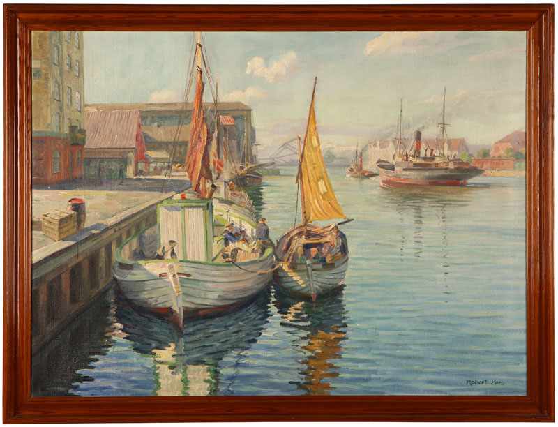 Appraisal: Robert Panitzsch - Danish Danish Harbor with Boats and Figures