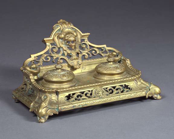 Appraisal: Large Gilded Double Encrier in the Neo-Renaissance style fourth quarter