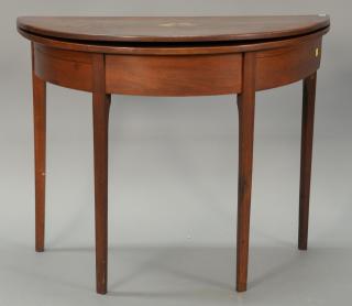 Appraisal: Federal cherry demilune game table round with square tapered legs