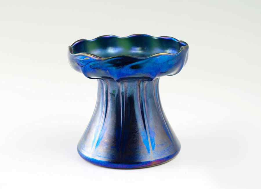 Appraisal: TIFFANY FAVRILE FLORIFORM ART GLASS VASE Overall blue iridescence inscribed