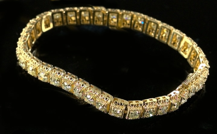 Appraisal: Victorian-Style Fourteen-Karat Yellow Gold and Diamond Bracelet the flexible strap