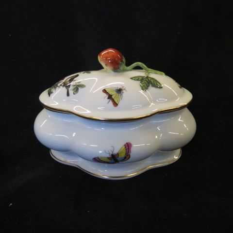 Appraisal: Herend Rothschild Porcelain Box bird butterfly insect decor with strawberry