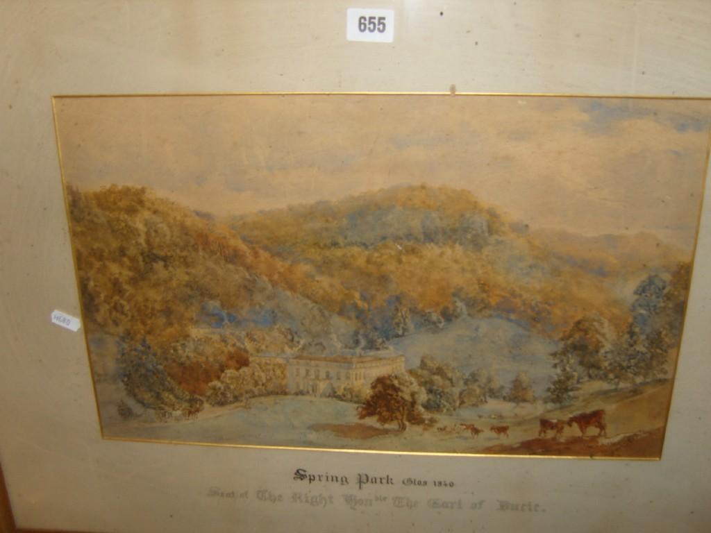 Appraisal: A th century watercolour of an extensive hilly wooded landscape